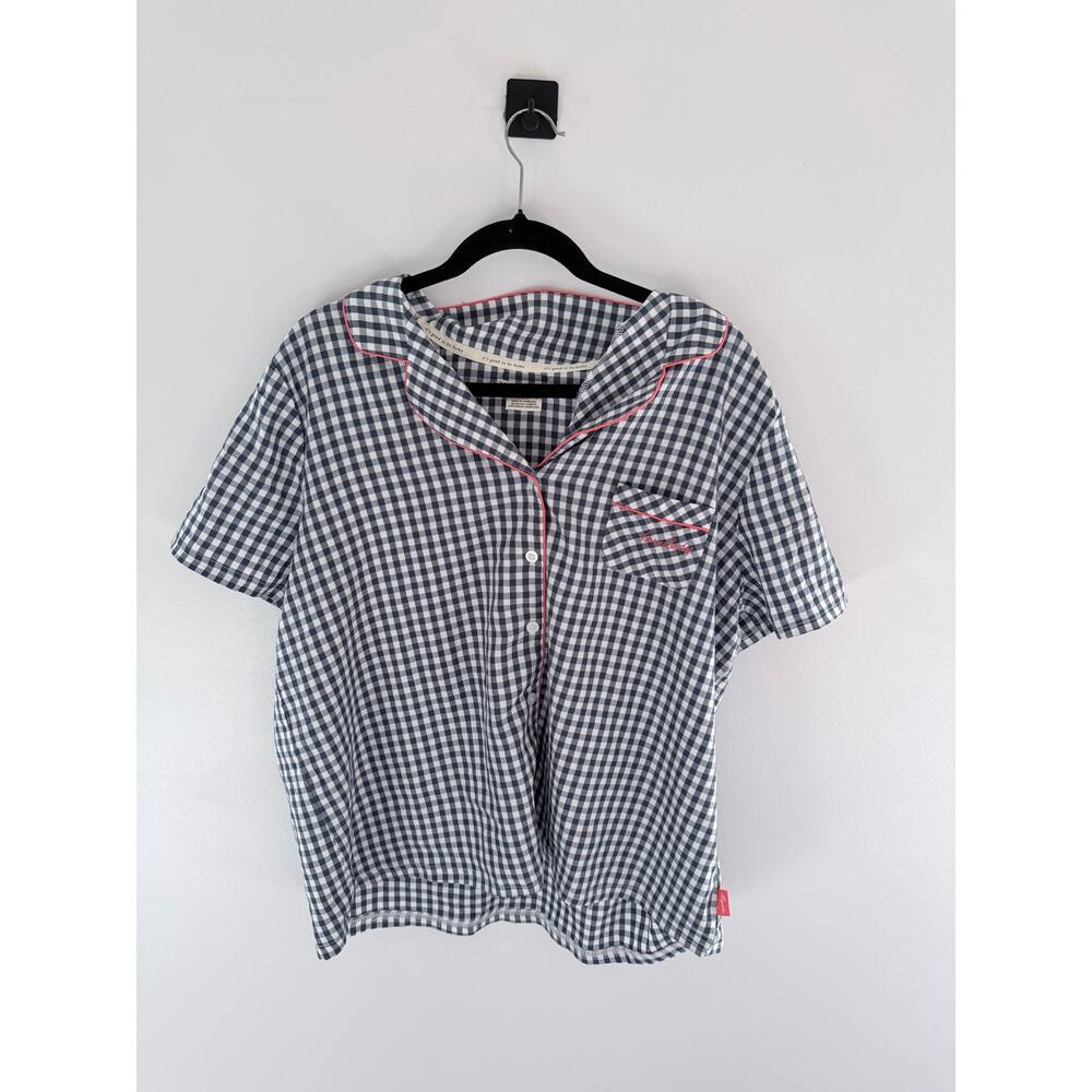 Magnolia Navy Blue & Orange Piping Short Sleeve Button-Up Pajama Set-Size XXL